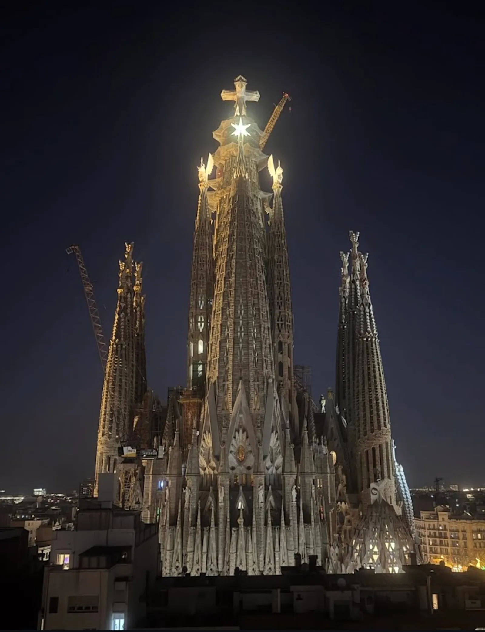 Sagrada Familia at sunset from rooftop, Barcelona